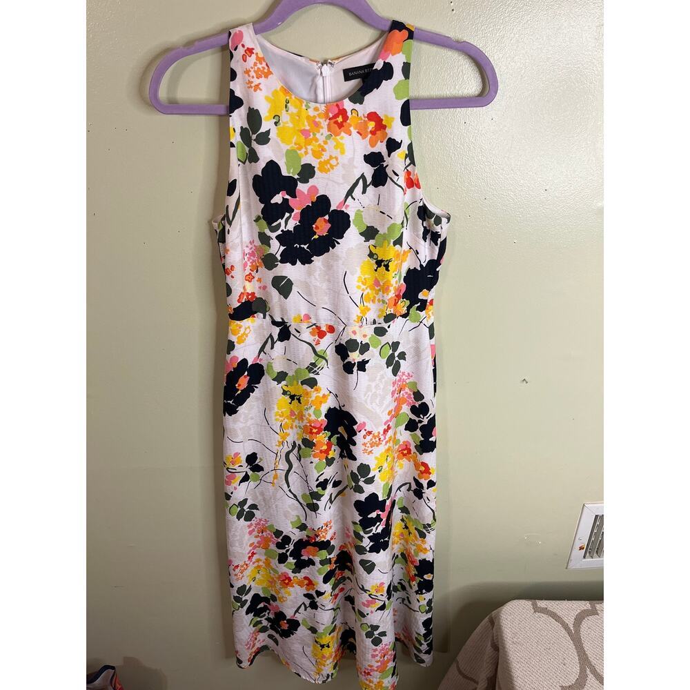 Banana Republic sleeveless white midi dress vibrant floral print, size 2P